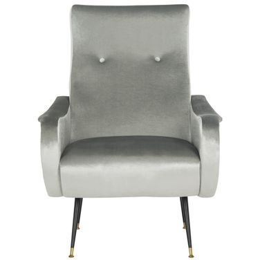 Elicia Velvet Retro Mid Century Accent Chair in Light Grey