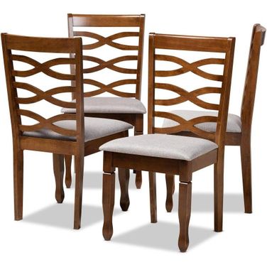 Elijah Modern and Contemporary Grey Fabric Upholstered and Walnut Brown Finished Wood 4-Piece Dining Chair Set