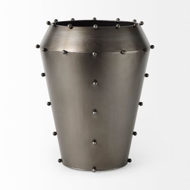 Elio 12.2 Inch Large Gun Metal Vase with Studs In Gray