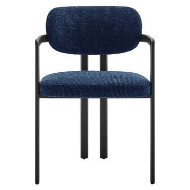 Elio Barrel Fabric and Metal Dining Chair In Navy Black