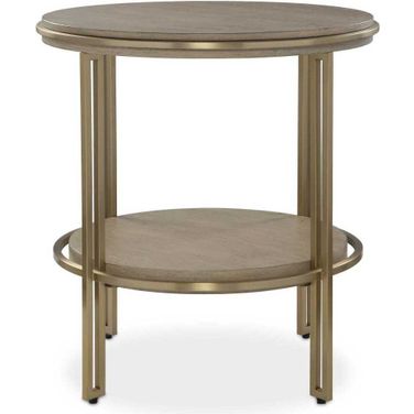 Elise Round Brass Side Table In Woodtone