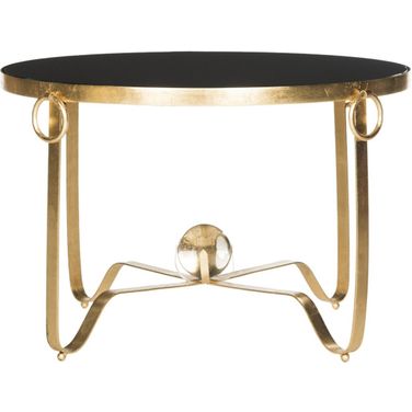 Elisha Gold Leaf Round Coffee Table with Glass Ball in Gold and Black