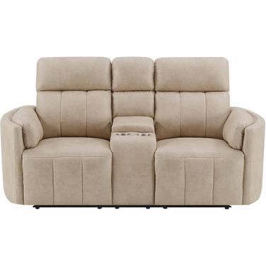 Elison Motion Loveseat with Console In Dark Beige and Stone