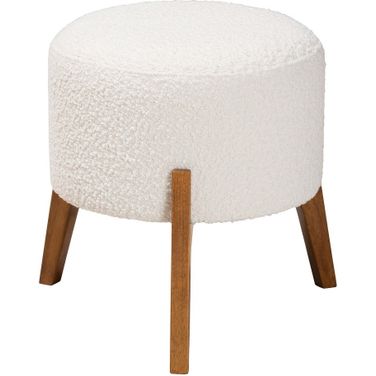 Elkie Boucle Fabric and Wood Ottoman Footstool In Cream and Walnut Brown