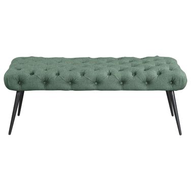 Ella Upholstered Tufted Bench Metal Legs In Teal Green