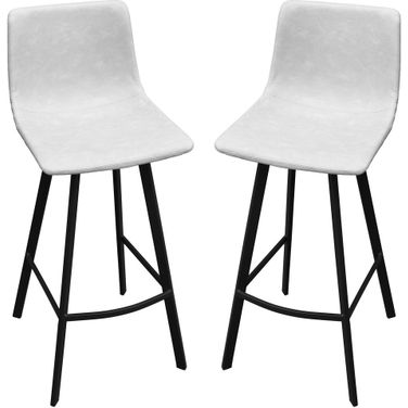 Elland Upholstered Leather Bar Stool Set of 2 with Iron Legs and Footrest In Light Grey