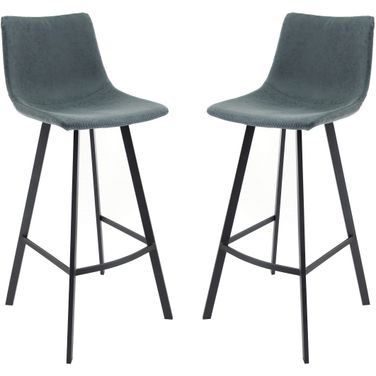 Elland Upholstered Leather Barstool Set of 2 In Peacock Blue