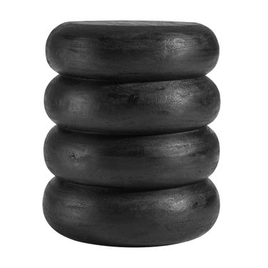 Ellery Round Stacked Wood Side Table In Wirebrush Black