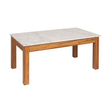 Elliot Rectangular Teak and Marble Coffee Table In Natural