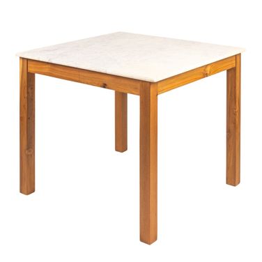 Elliot Square Teak and Marble Dining Table In Walnut