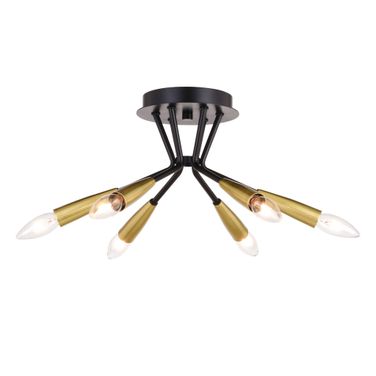 Ellis 16.25 Inch 6 Light Semi-Flush Mount In Matte Black and Satin Brass