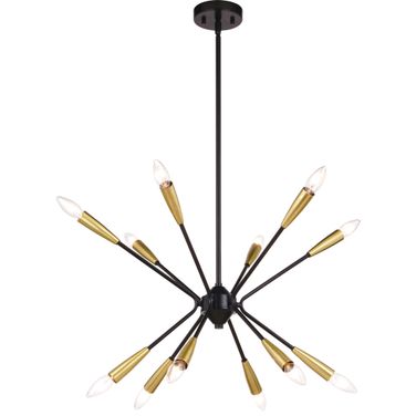 Ellis 25.25 Inch 12 Light Pendant In Matte Black and Satin Brass