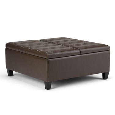 Ellis Vegan Faux Leather Coffee Table Storage Ottoman In Chocolate Brown