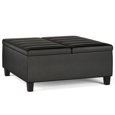 Ellis Vegan Faux Leather Coffee Table Storage Ottoman In Distressed Black