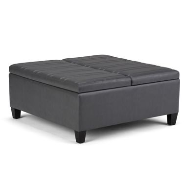 Ellis Vegan Faux Leather Coffee Table Storage Ottoman In Stone Grey