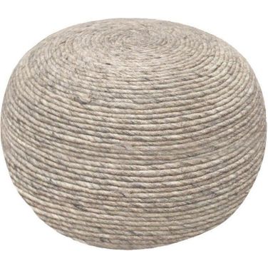 Ellis Wool Pouf with Polyester Fill In Silver