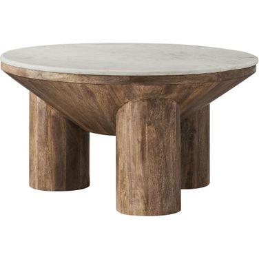 Ellison 33 Inch Round Wood Coffee Table With Marble Top In Walnut