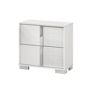 Elma 2 Drawer Nightstand with Metal Trim Accent Handle and Leg In White Lacquer