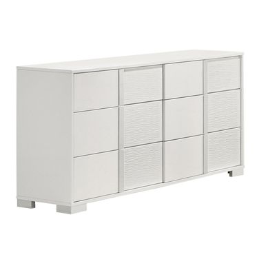 Elma 6 Drawer Dresser with Metal Trim Accent Handle and Leg In White Lacquer
