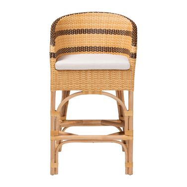 Elma Rattan Counter Stool with Cushion In Brown and Dark Brown