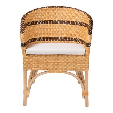 Elma Rattan Dining Chair with Cushion In Brown and Dark Brown