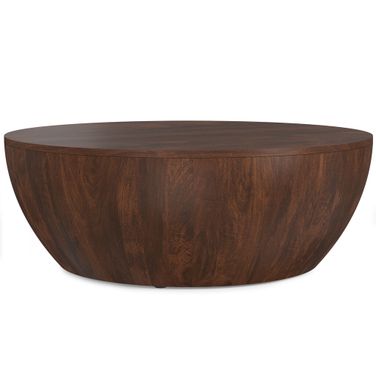 Elmbrook Solid Mango Drum Coffee Table In Walnut Brown