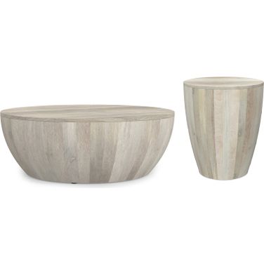 Elmbrook Solid Mango Drum Occasional Table Set In White Wash