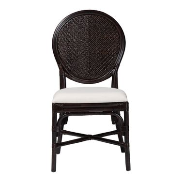 Elmer Handwoven Wicker Natural Rattan Dining Chair with Cushioned Seat In White and Espresso