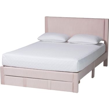 Elora Pleated Velvet Queen Size Storage Bed In Light Pink