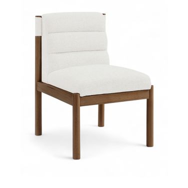 Eloura Linen Textured Fabric Upholstered Dining Chair Set of 2 In Cream and Stained Walnut