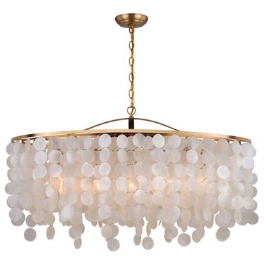 Elsa Capiz Shell 35.75 Inch 5 Light Linear Chandelier In Natural Brass