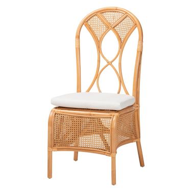 Elsa Handwoven Rattan Dining Chair with Openwork Back In Light Honey