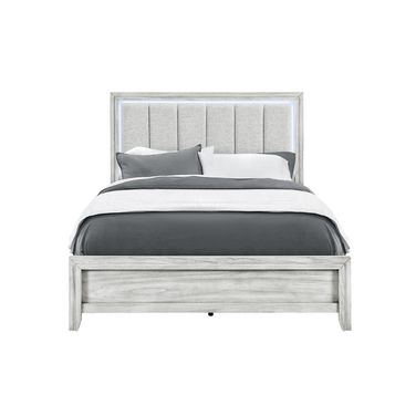Elsie Queen Upholstered Bed with LED In Light Grey