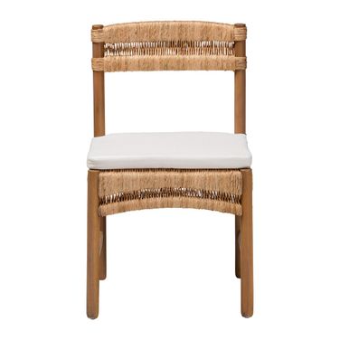Elvera Woven Seagrass and Mahogany Wood Dining Chair In Light Walnut