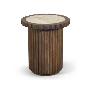 Elvira Marble and Mango Wood End Table In Beige and Brown