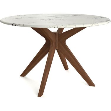 Elysian 50 Inch Round Faux Marble Dining Table In Walnut