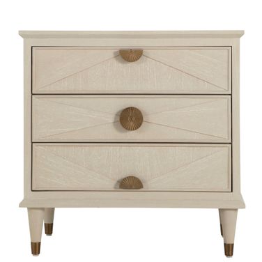 Emberly Nightstand In Cerused White and Stained Brass