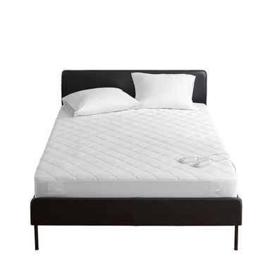 Embossed Microfiber Heated Mattress Pad In White