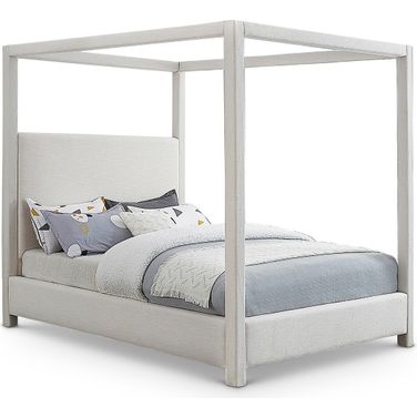 Emerson Linen Textured Fabric King Bed In Cream