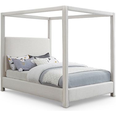 Emerson Linen Textured Fabric Queen Bed In Cream
