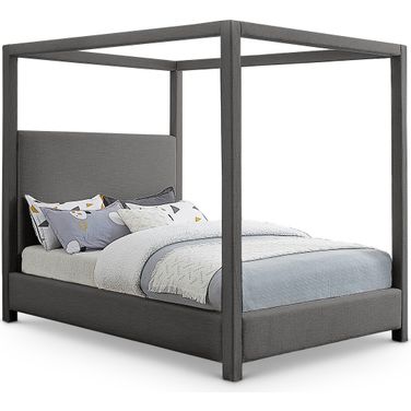 Emerson Linen Textured Fabric Queen Bed In Grey
