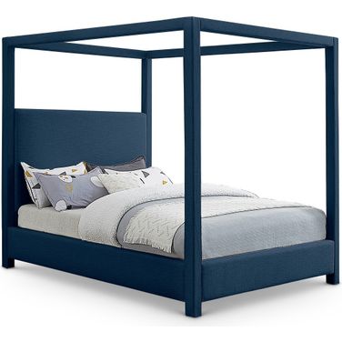 Emerson Linen Textured Fabric Queen Bed In Navy