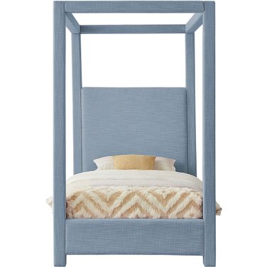 Emerson Linen Textured Fabric Twin Bed In Sky Blue