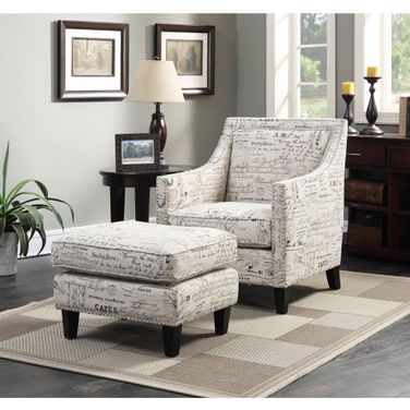 Emery Script Chair and Ottoman In French