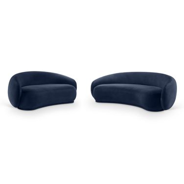 Emery Living Room Set In Navy Velvet
