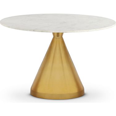 Emery Marble Round Dining Table In White/Brushed Gold