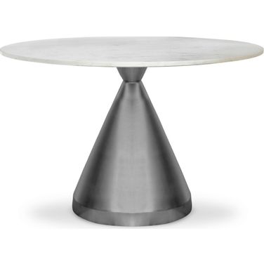 Emery Marble Round Dining Table In White/Brushed Silver
