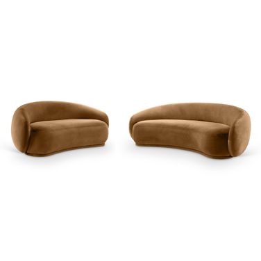 Emery Velvet Living Room Set In Saddle
