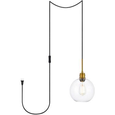Emett 1 Light Brass And Clear Glass Plug In Pendant