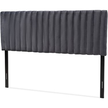 Emile Velvet Fabric Upholstered and Wood King Headboard In Grey and Dark Brown